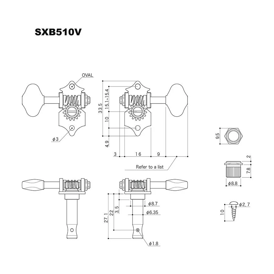 SXB510V stämskruvar med M6-knappar guld - Image 3